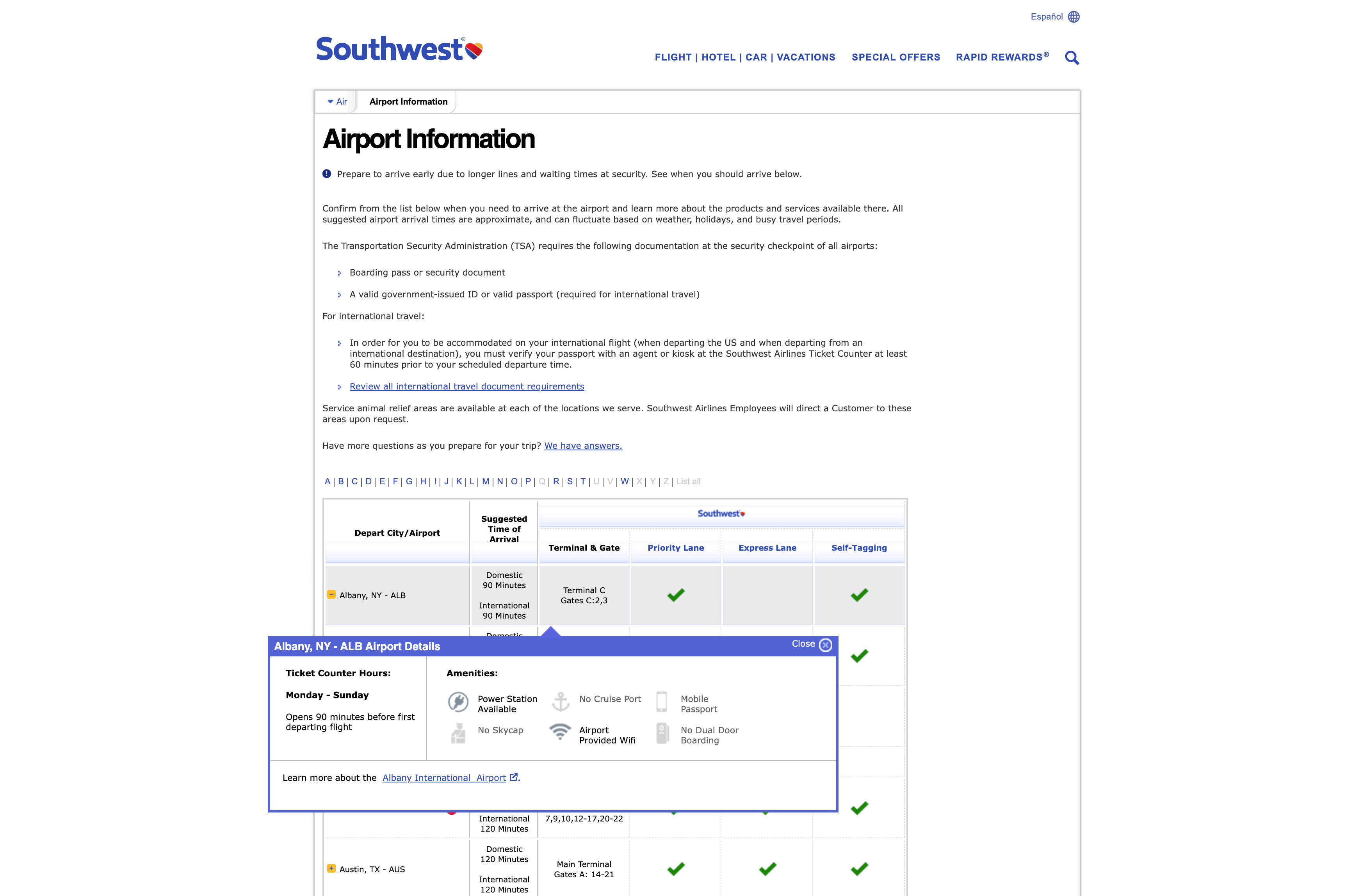 New airport information page