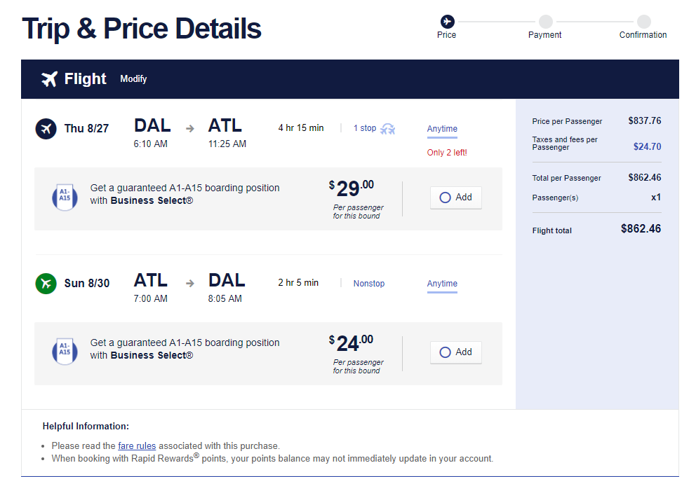 Business Select upgrade test variants