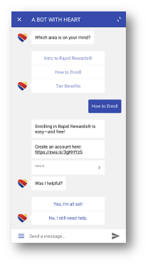 Chatbot on Southwest mobile app