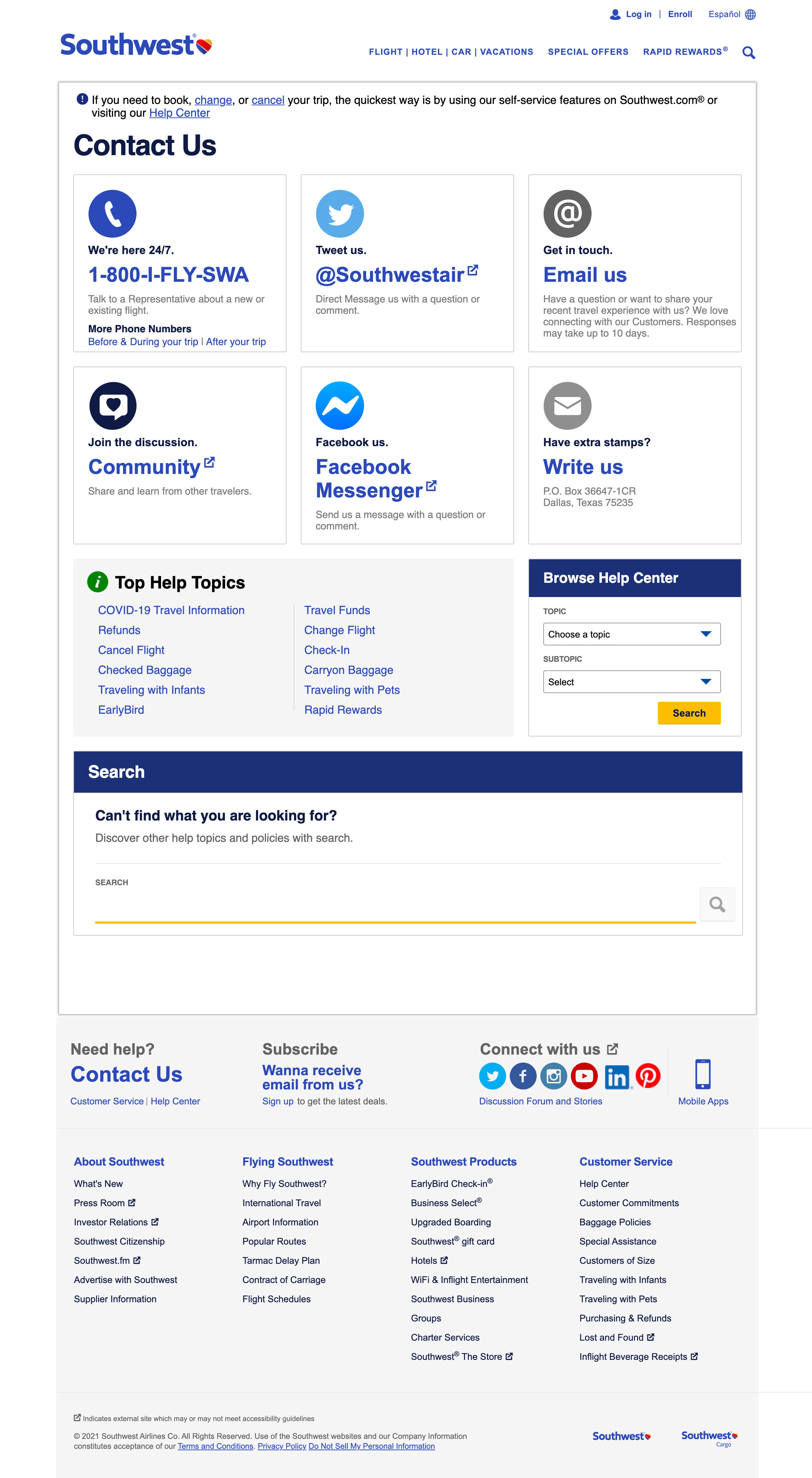 Contact Us page before redesign