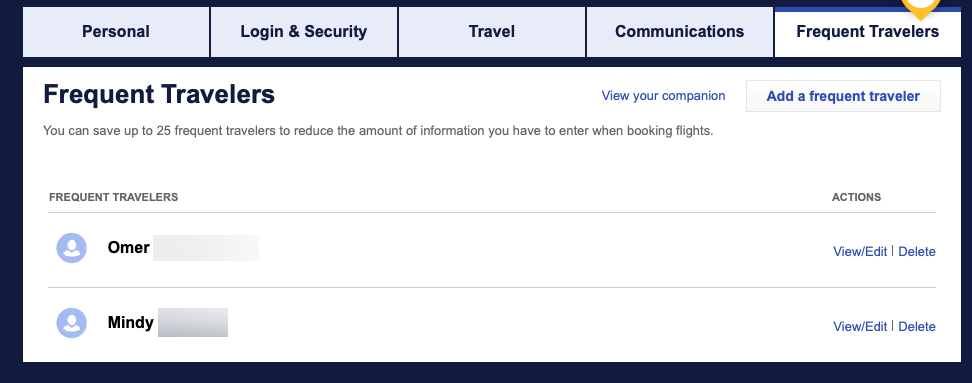 Frequent Travelers on desktop