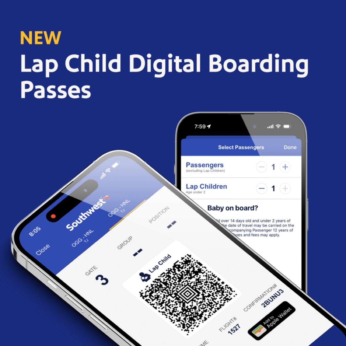 Lap child boarding pass in app