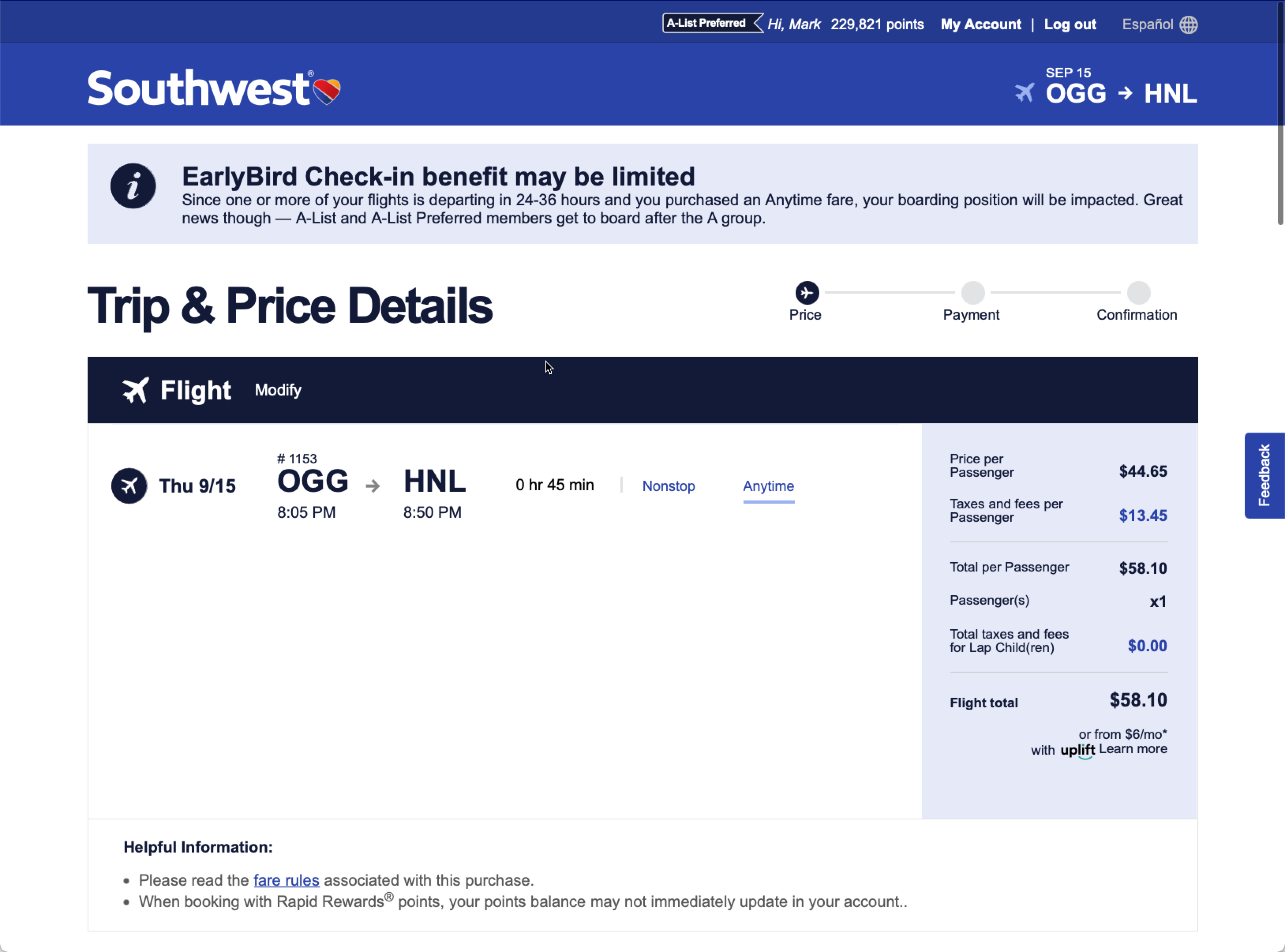 Lap child on desktop booking