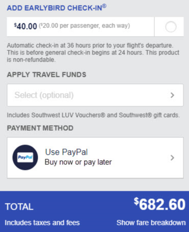 Pay Later messaging in booking flow