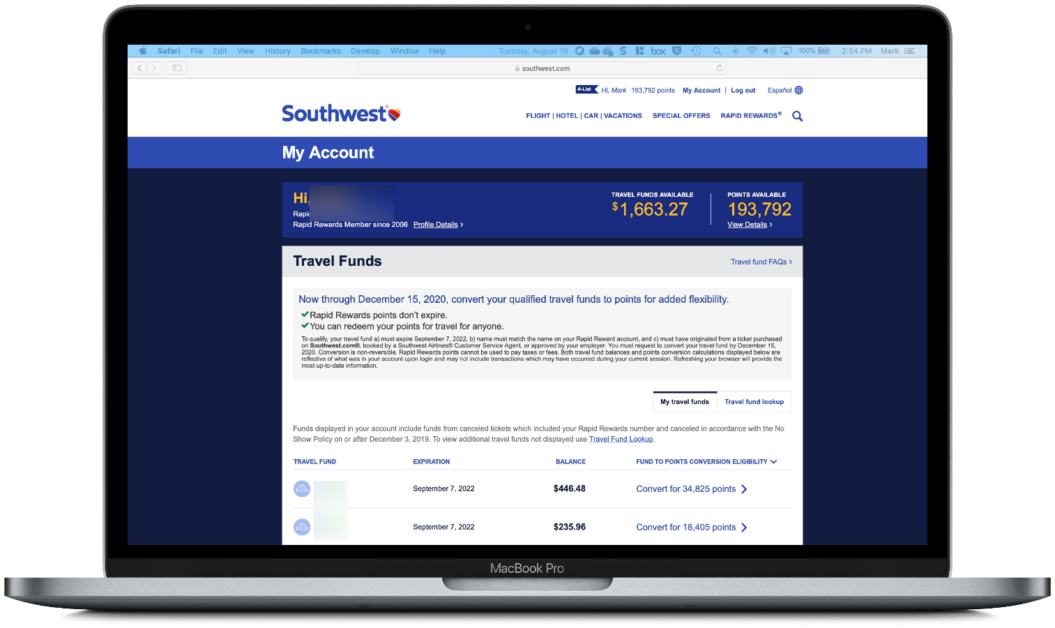 Travel funds across platforms