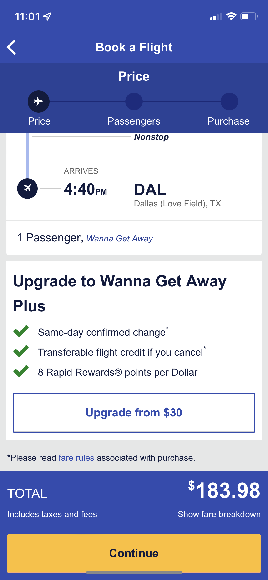 Mobile upsell experience
